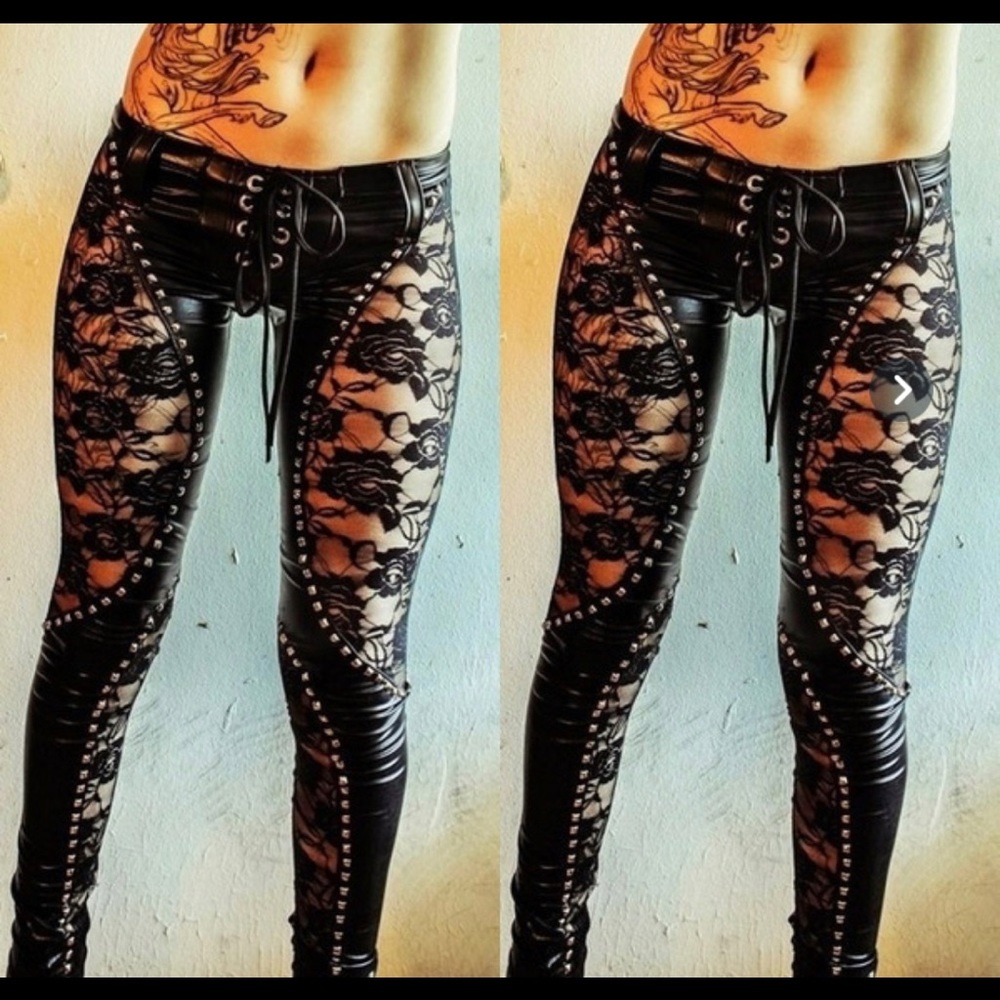 Lace/pleather pants size 4-6